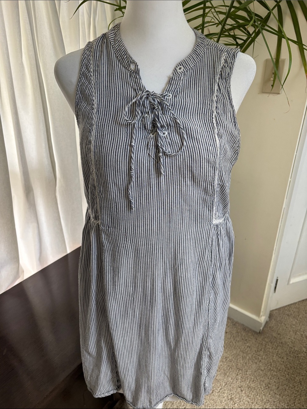 Striped Sleeveless Tie-Neck Dress - Blue/White